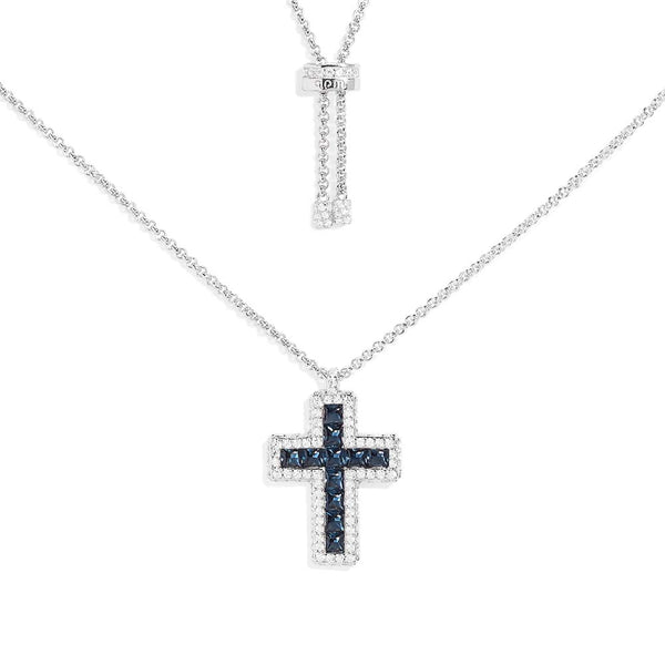Verstellbare Halskette in Blau mit Pavé und Kreuz