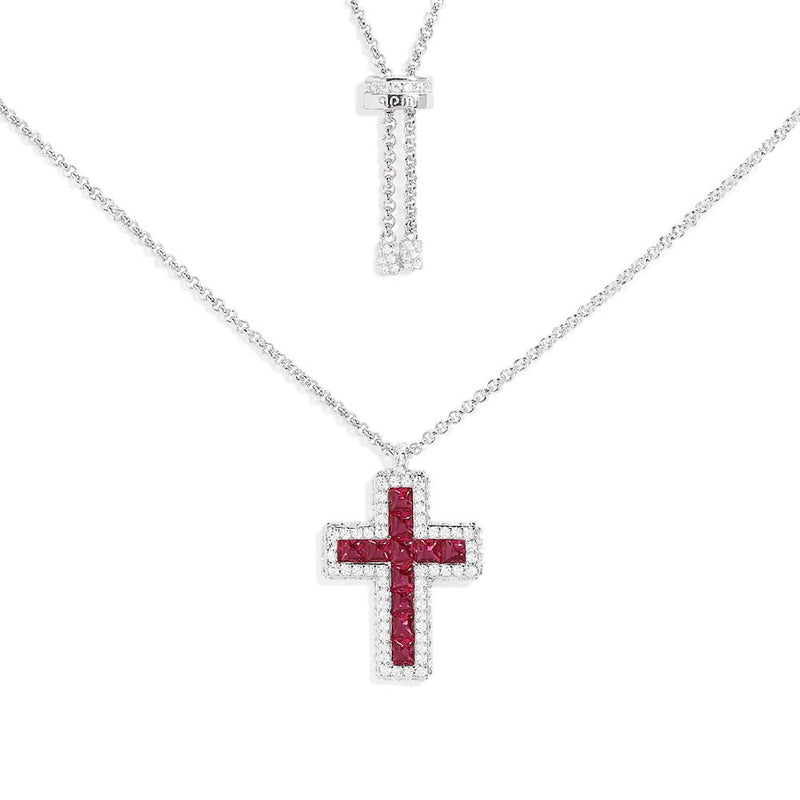 Verstellbare Halskette mit fuchsiafarbenem Pavé und Kreuz
