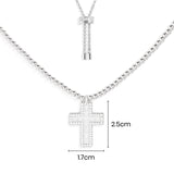 密鑲十字架可調節銀珠項鍊