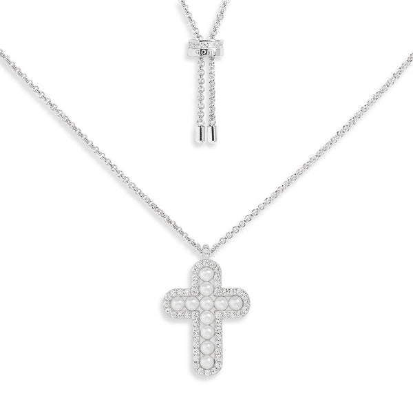 Cross Adjustable Necklace with Pearls