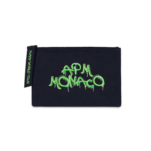 绿色刺绣APM Monaco涂鸦手拿包