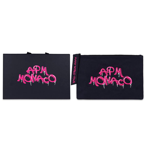 粉色刺繡APM Monaco塗鴉手拿包