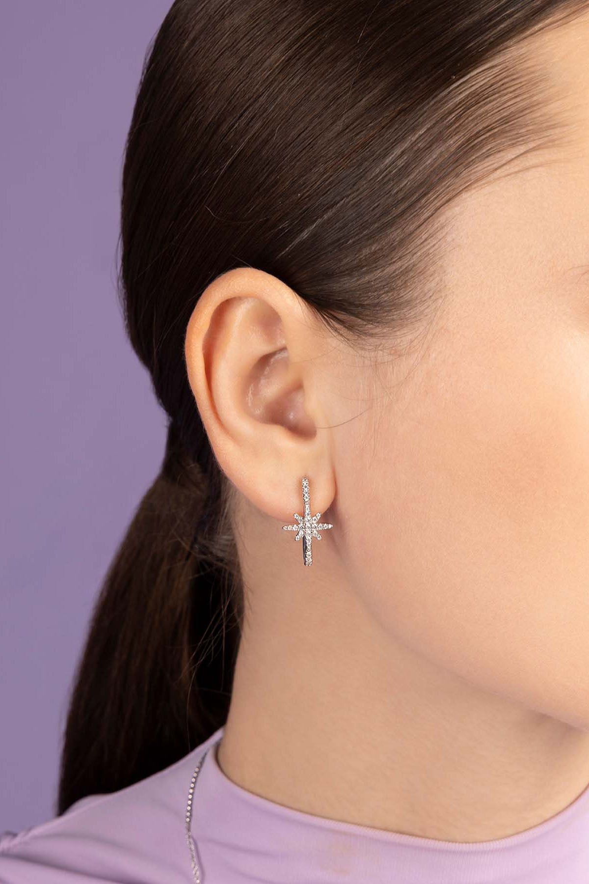APM Monaco Meteorites Rectangular Earring Worn on ear
