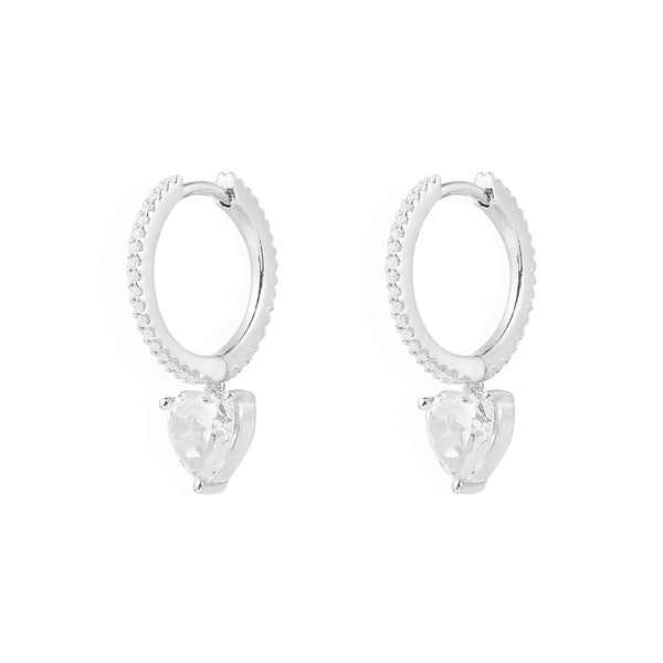 Huggie Earrings with White Heart