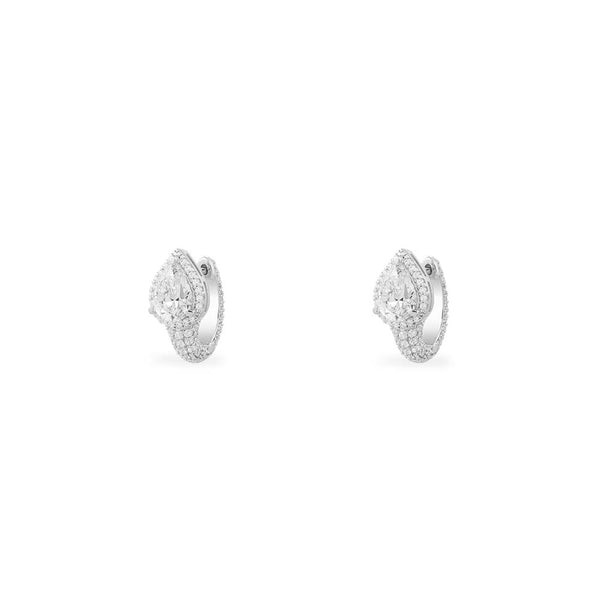 Huggie Ohrringe mit weißen, tropfenförmigen Edelsteinen – Silber