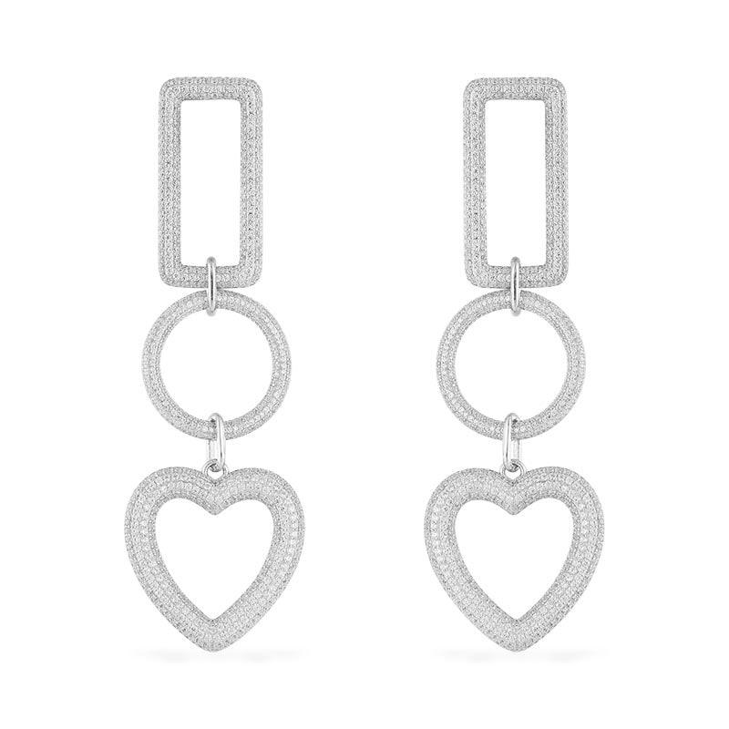 Rectangle Circle and Heart Drop Earring