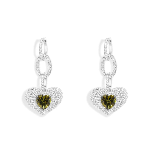 Khaki Heart Chain Earrings