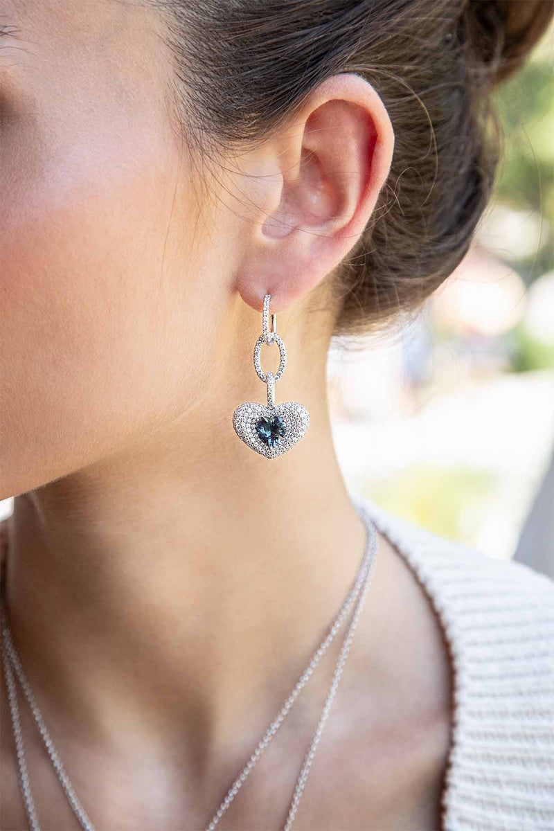 Blue Heart Chain Earrings