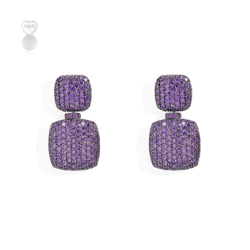 紫色方形耳环