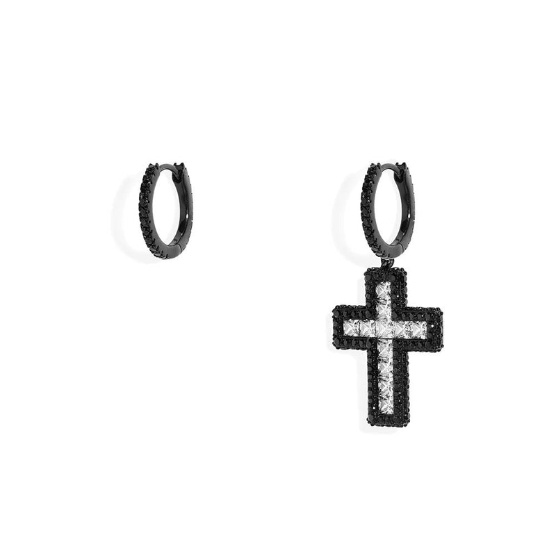 不对称黑色十字架耳环