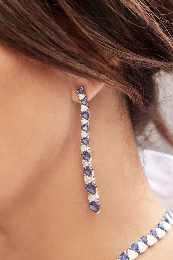 APM Monaco White & Blue Triangle Drop Earrings in Silver