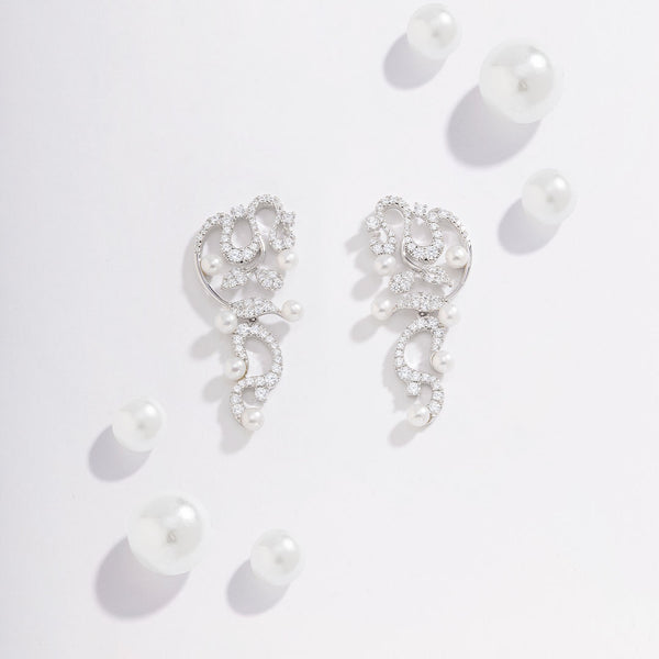 Flower Drop Earrings with Pearls