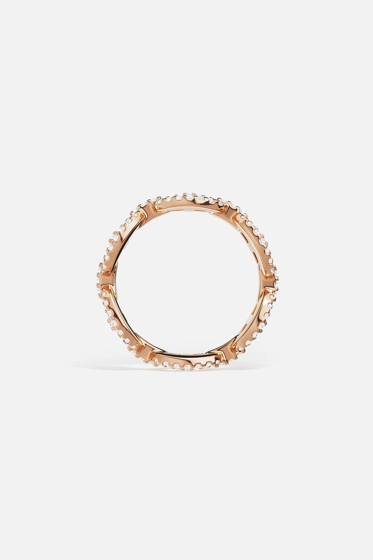 Rings APM Monaco rose gold maille marine ring with a distinctive linked chain design and pave white cubic zirconia.