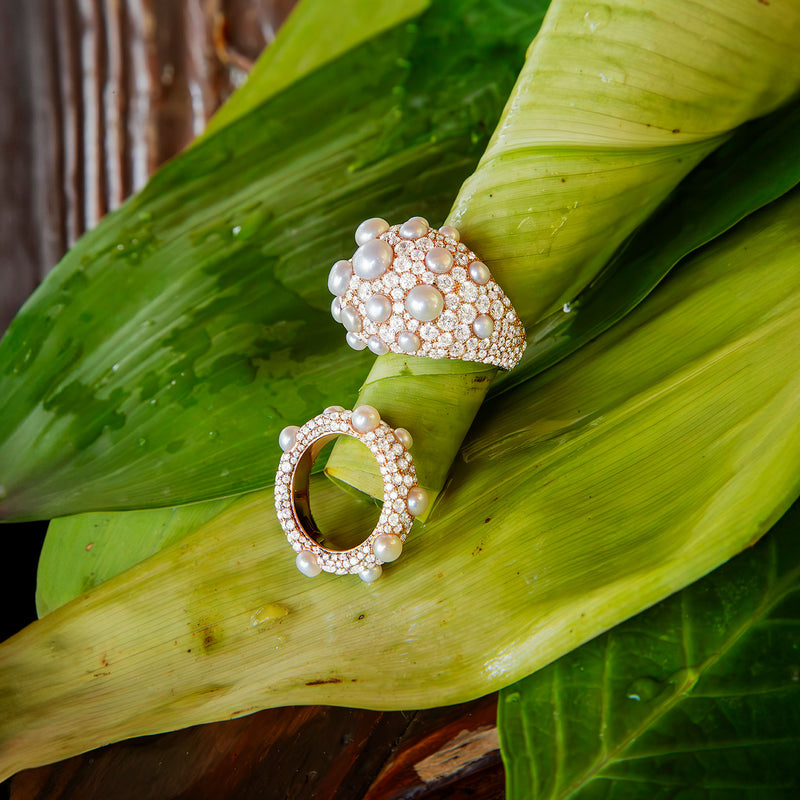 Chunky Pavé Ring with Pearls