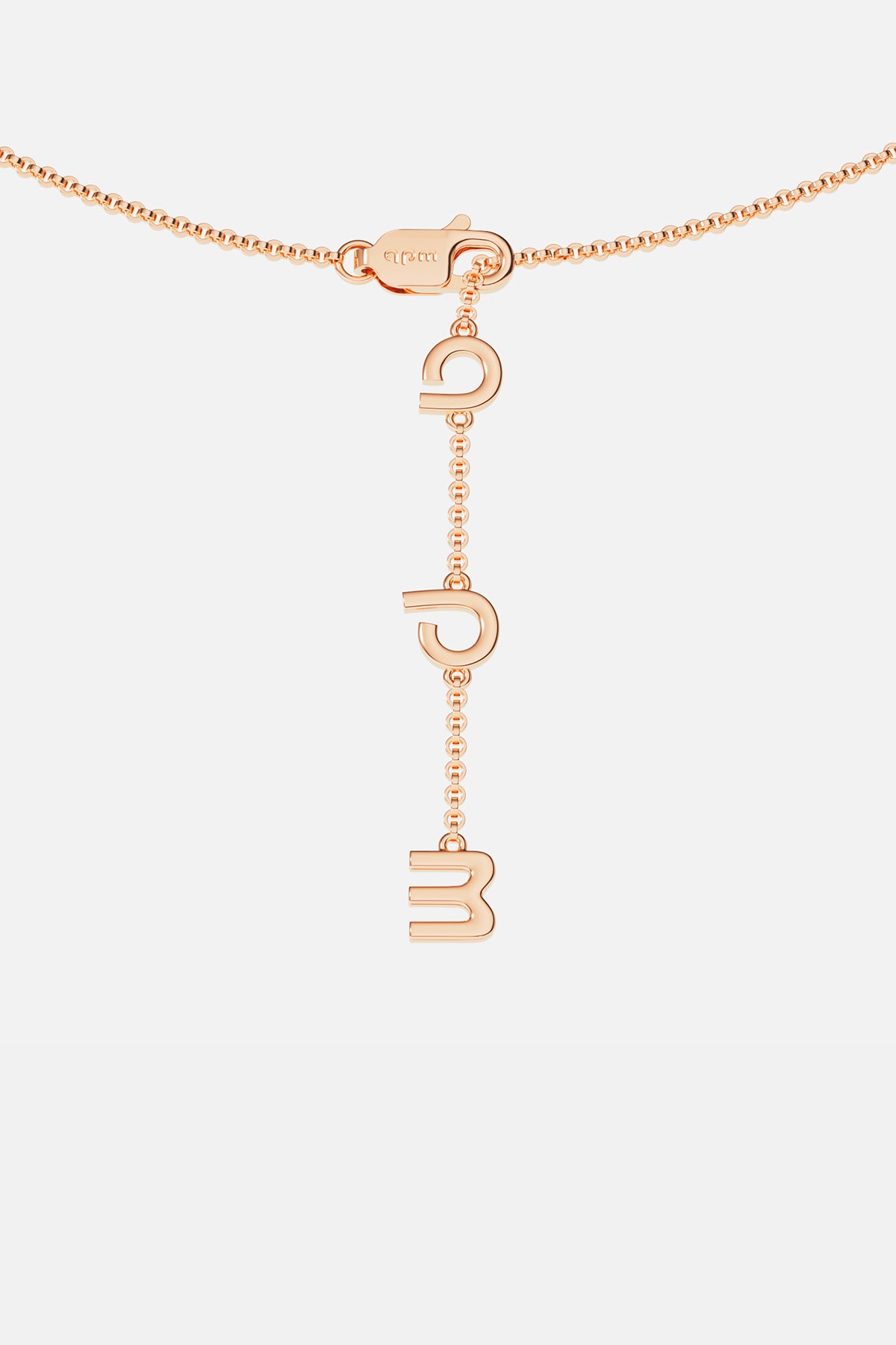 APM MONACO rose gold necklace with closing on a white background
