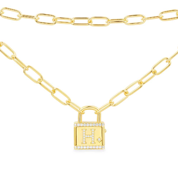 Alphabet Lock Necklace - Yellow Gold