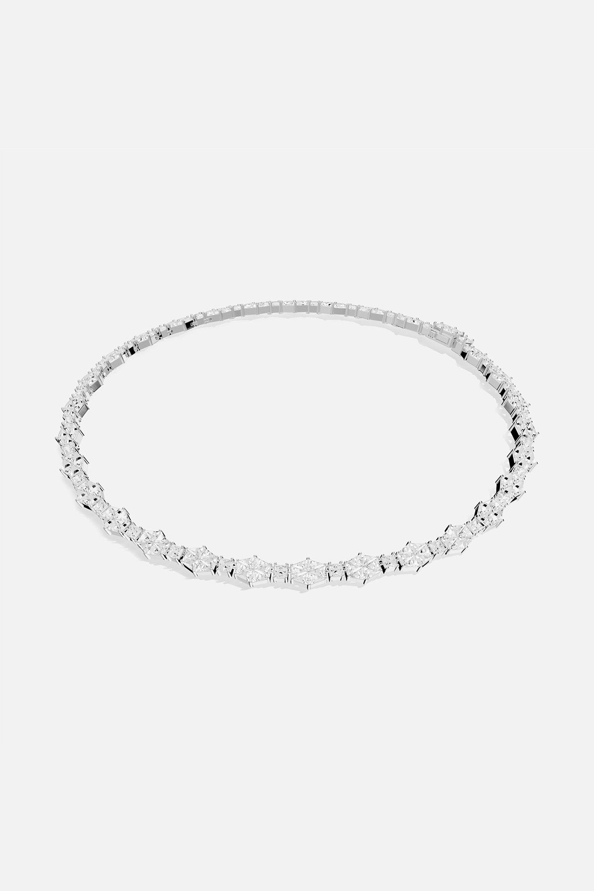 Art Deco Statement Pavé Choker - APM Monaco. Silver tone necklace with clear stones on a white background