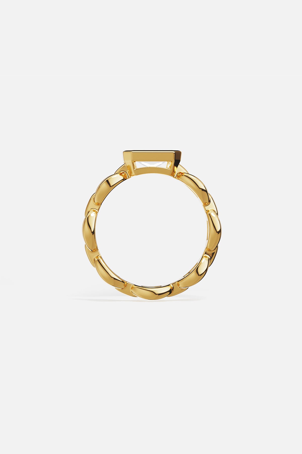 Rings APM Monaco yellow gold chain ring featuring a large rectangular clear stone.