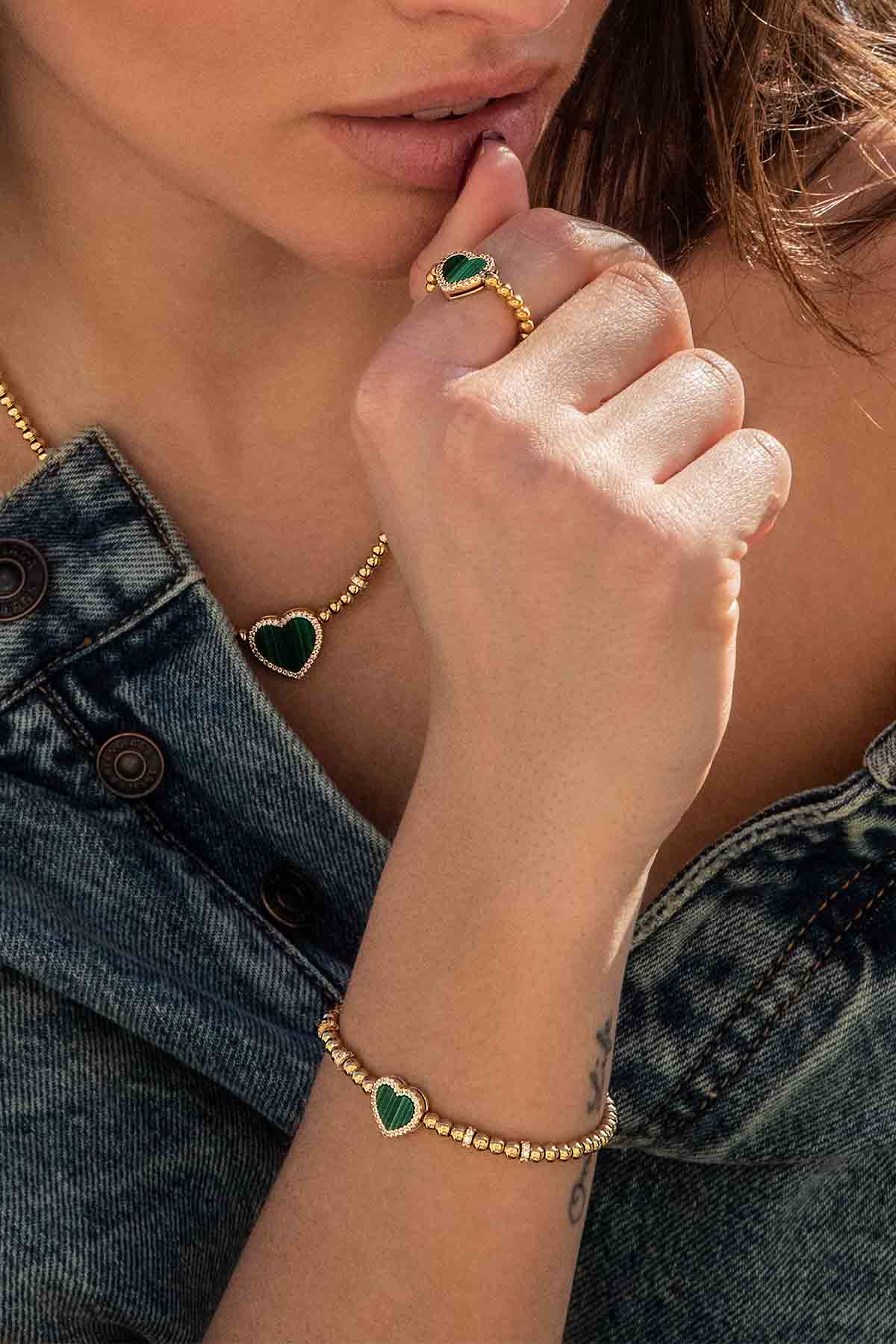 Malachite Heart Adjustable Bracelet with Beads | APM Monaco 高電圧高出力 イグニッションコイル アルト  ジムニー 5