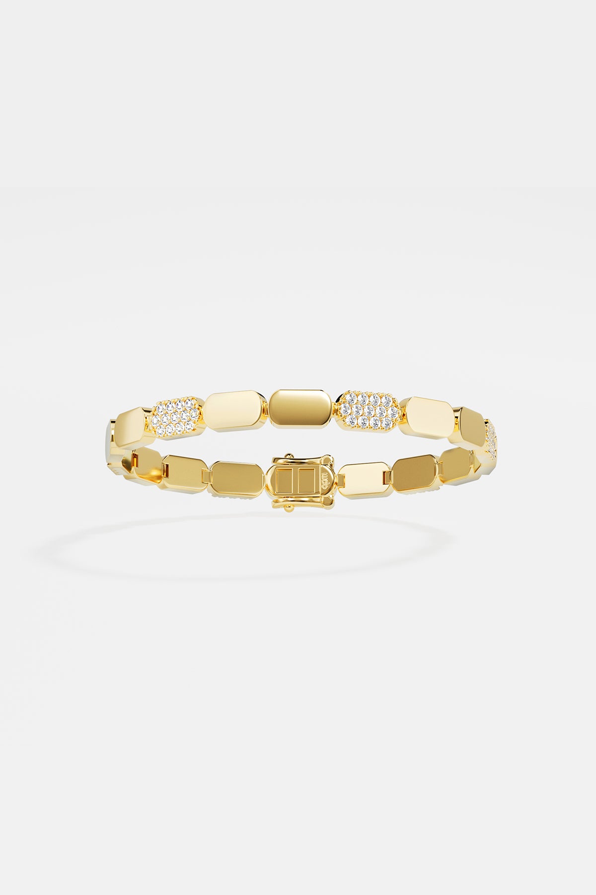 Bracelets APM Monaco: Yellow gold dainty bracelet with alternating plain and white cubic zirconia rectangular links.