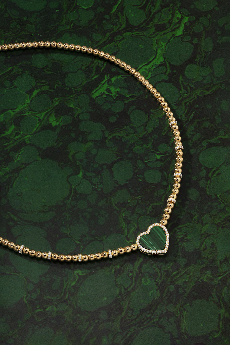 Malachite Heart Adjustable Necklace with beads