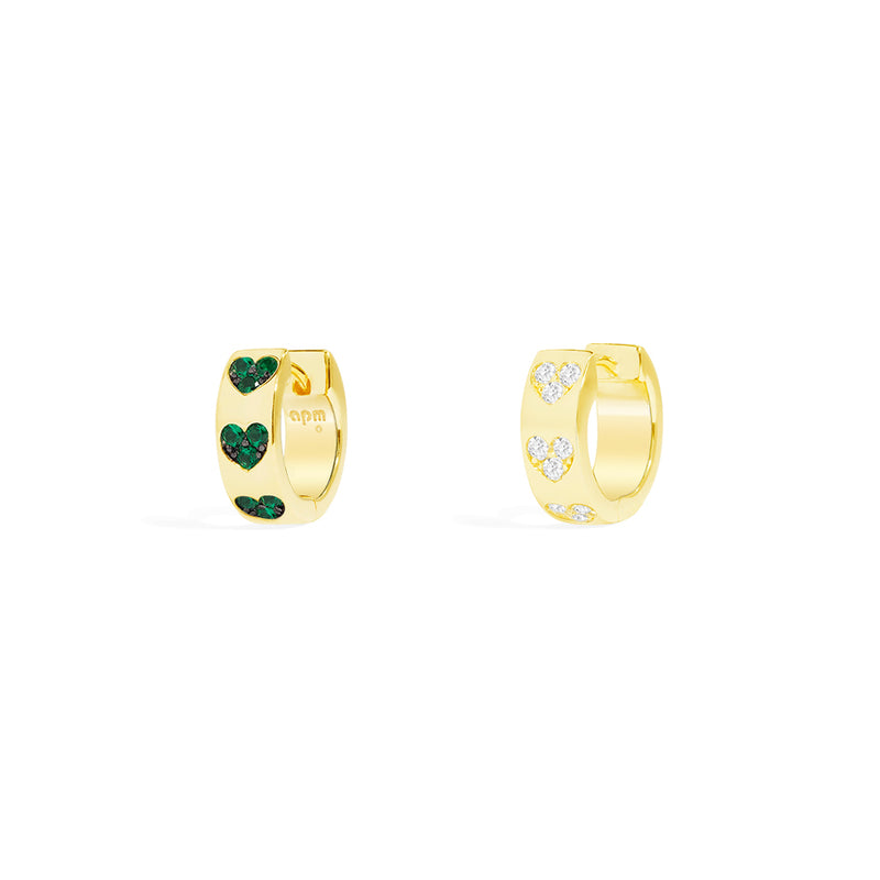 Green & White Heart Huggie Earrings