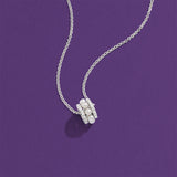 Verstellbare Halskette mit rundem Element mit Doppel-Pavé und Perlen – Silber