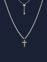 Verstellbare Halskette mit Perlen, schwarzem Pavé und Kreuz