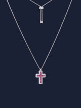 Verstellbare Halskette mit fuchsiafarbenem Pavé und Kreuz