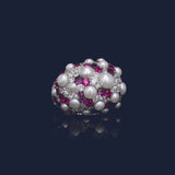 Markanter fuchsiafarbener Pavé-Ring mit Perlen