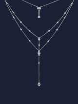 Double Chain Y-Drop Adjustable Necklace with Oval Stones