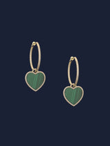 Pavé Hoop Earrings with Malachite Heart