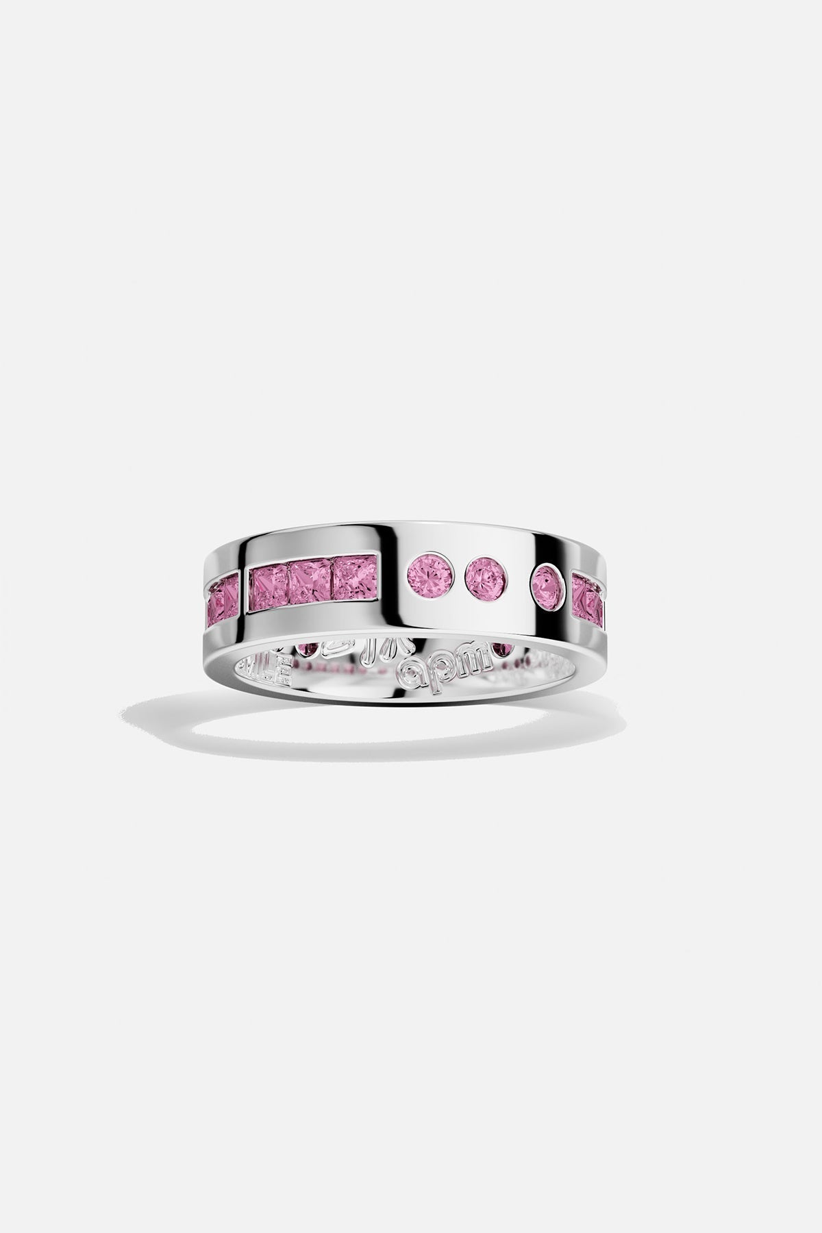 APM Monaco Pink Smile Morse Rose Ring on a white background