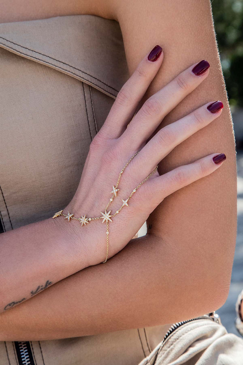 Météorites Adjustable Hand Bracelet with Thumb Ring