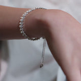 起伏线条手链饰珍珠 - 银白色