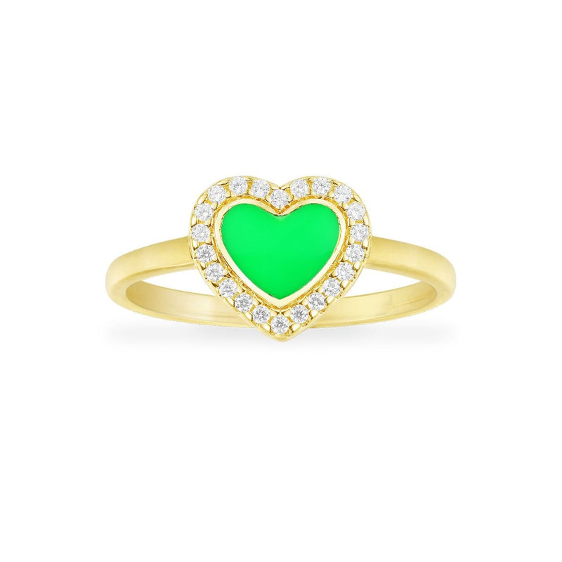 Ring mit neongrünem Herz – Silber vergoldet