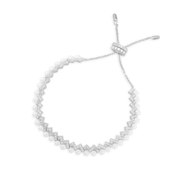 Up and Down verstellbares Armband mit Perlen – Silber