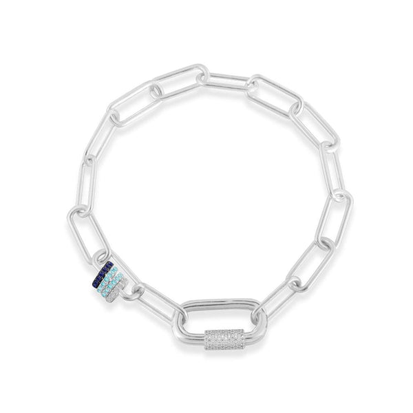 Pulsera de cadena con anillos deslizantes color laguna y azul marino - plata