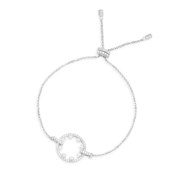 Verstellbares Armband mit Pavé und Perlen – Silber