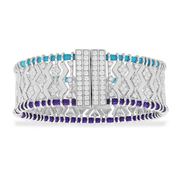 Blau und lilafarbenes Statement-Armband im Batik-Design – Silber
