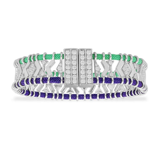 Grün und lilafarbenes Armband im Batik-Design – Silber