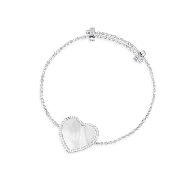 Verstellbares Armband mit Herzmotiv aus weißem Perlmutt – Silber