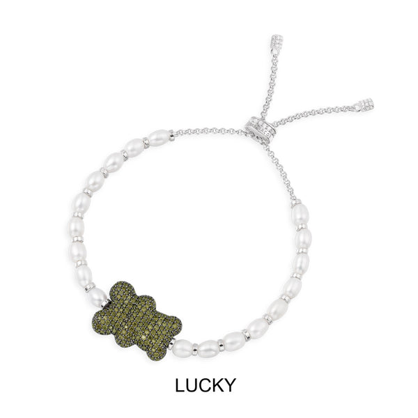 Verstellbares Perlenarmband Lucky Yummy Bear – Silber
