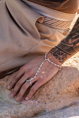 APM Monaco Dragon Tail Hand Bracelet with Ring in Silver