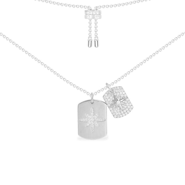 Verstellbare Halskette mit zwei Anhängern mit Sternmotiv und Pavé – Silber