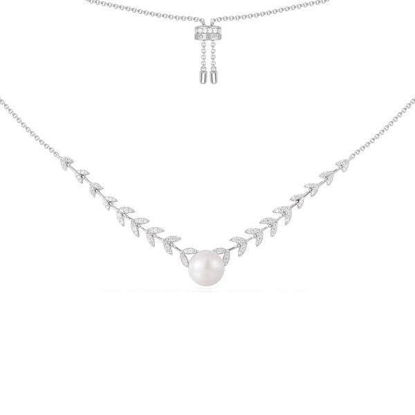 纯银花瓣配珍珠可调节项链