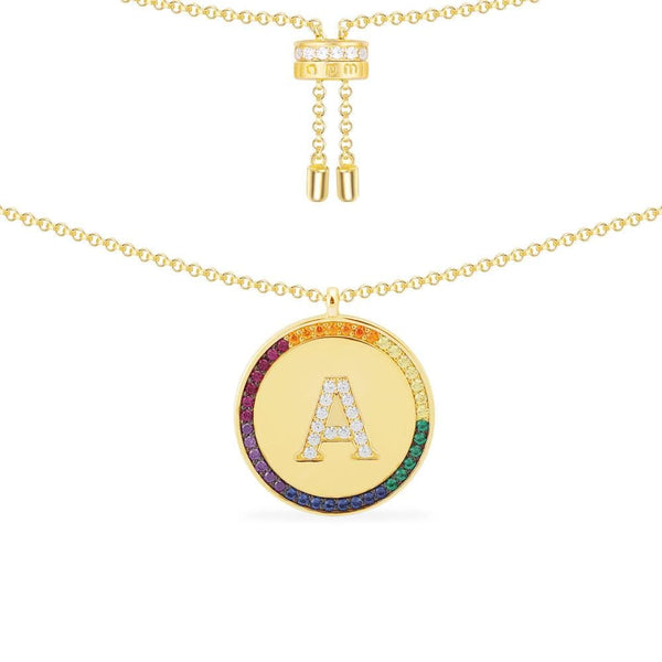 Verstellbare Halskette mit dem Buchstaben „A“ und Regenbogenmotiv – Silber vergoldet