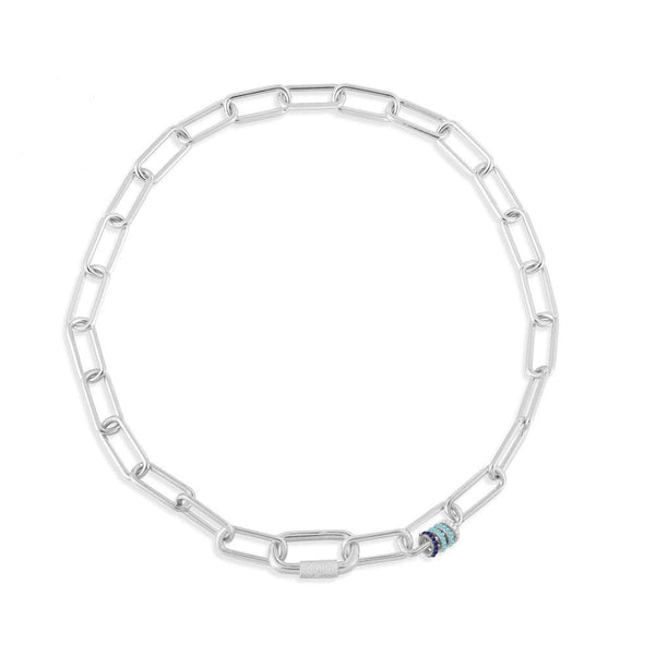 Collar de cadena con anillos deslizantes color laguna y azul marino - plata