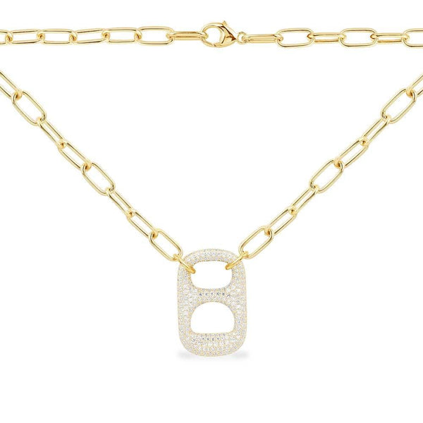 Halskette in Kettengliedoptik mit Dosenlasche mit Pavé – Silber gelbvergoldet