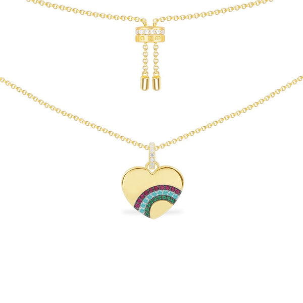 Verstellbare Halskette mit Regenbogen-Herz – Silber gelbvergoldet